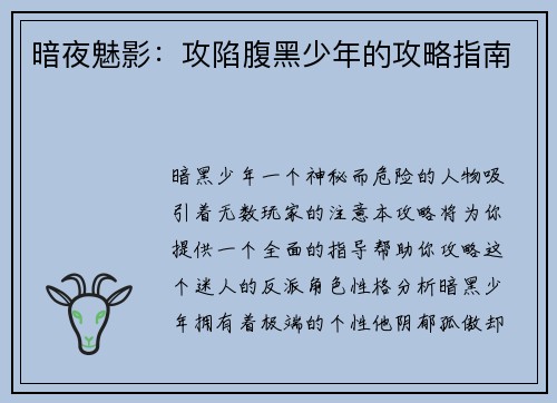 暗夜魅影：攻陷腹黑少年的攻略指南