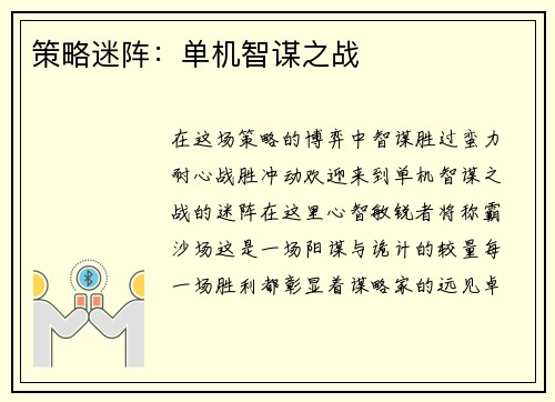 策略迷阵：单机智谋之战