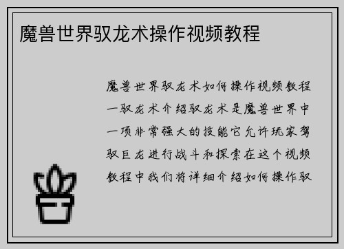 魔兽世界驭龙术操作视频教程